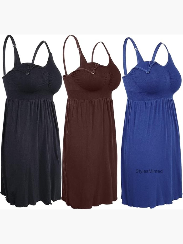 3-Pack Nursing Gowns With Built-In Bra - Soft Maternity Nightgowns